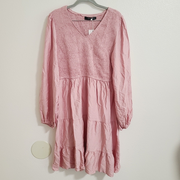 Amazon Dresses & Skirts - NWT Amazon Pink Long Sleeve Smocked Tiered Dress